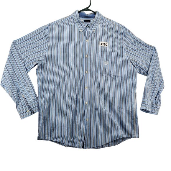 Chaps Shirt Men's Long Sleeve Striped Casual Button Up Striped Blue White Large - Picture 12 of 12